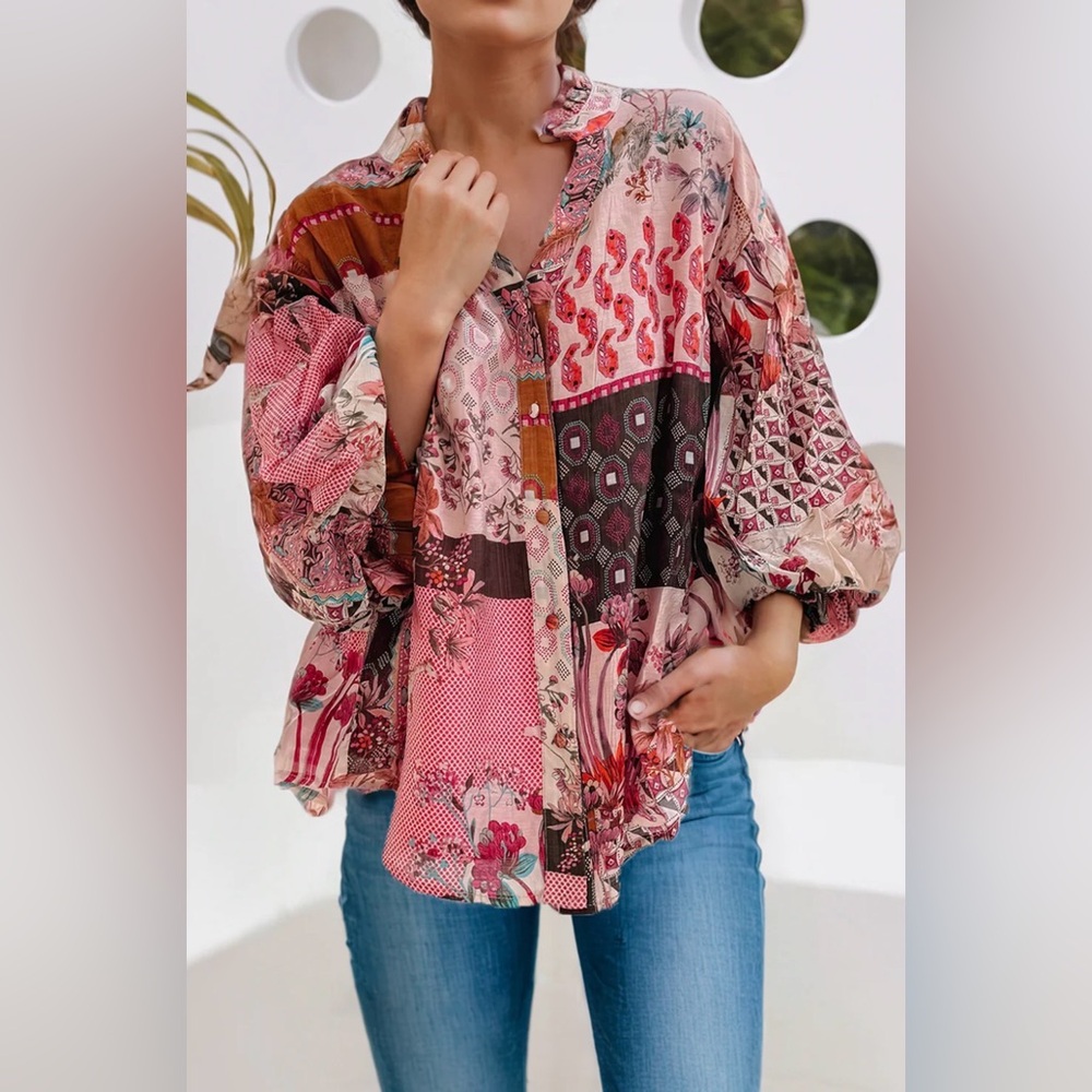 Fate Multicoloured patchwork blouse